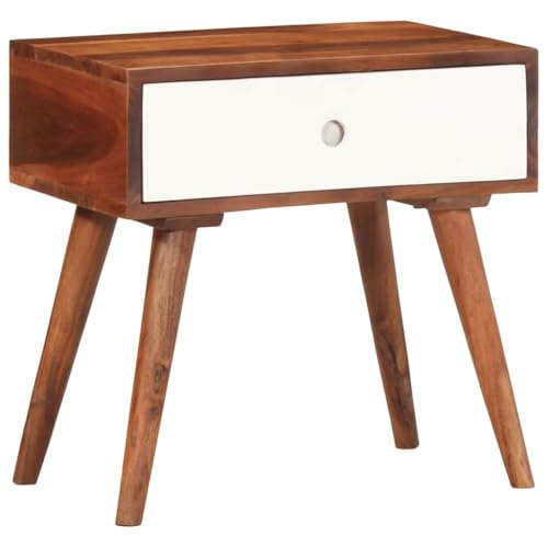 Qnhdfrt Massivholz Akazie Beistelltisch Klein mit Schublade 45x30x45 cm Braun Weiß Robust für Couchtisch Nachttisch Balkon von Qnhdfrt