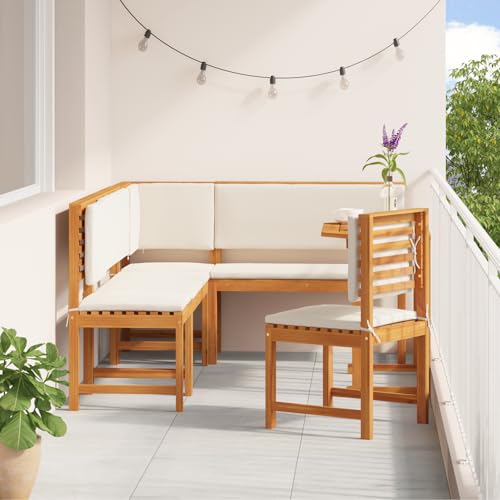 Qnhdfrt Massivholz Akazie Gartentisch Klappbar Braun mit 3 Stühlen und 2 Bänken für 2 Personen Platzsparende Outdoor Möbel von Qnhdfrt