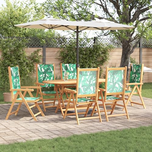 Qnhdfrt Massivholz Akazie Gartentisch Set mit 7 Teilen Blattmuster Klappbarer Esstisch für 6 Personen Outdoor Möbel für Terrasse Garten von Qnhdfrt
