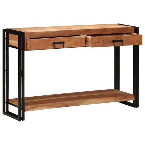Qnhdfrt Massivholz Akazie Konsolentisch 120x33x75 cm Braun Industrial Chic mit 2 Schubladen für Wohnzimmer Flur Balkon von Qnhdfrt