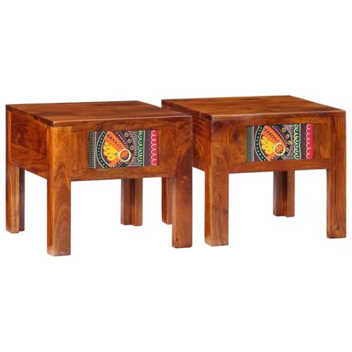 Qnhdfrt Massivholz Akazie Nachttisch 2er Set 40x40x36 cm mit Stauraum für Schlafzimmer Robustes Design Einzigartige Maserung von Qnhdfrt