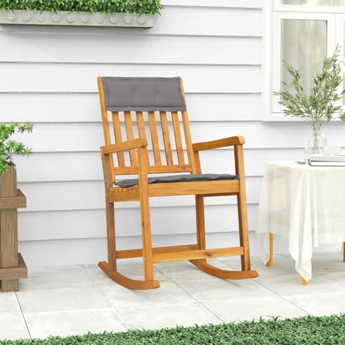 Qnhdfrt Massivholz Akazie Schaukelstuhl mit Dunkelgrauem Kissen 103 cm Höhe Robust für Garten Balkon und Innenbereich von Qnhdfrt