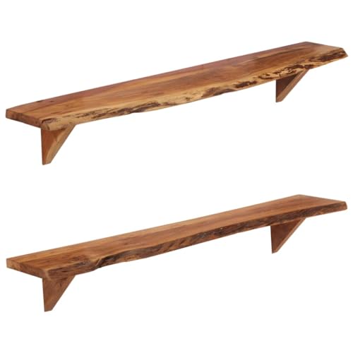 Qnhdfrt Massivholz Akazie Wandregal 2er Set Rustikal Schwebend 110x20x18 cm für Bücher Deko Pflanzen in Wohnzimmer Bad Küche als Bücherregal Wandboard Qnhdfrt Massivholz Akazie Wandregal 2er Set Rustikal Schwebend 110x20x18 cm für Bücher Deko Pflanzen in Wohnzimmer Bad Küche als Bücherregal Wandboard von Qnhdfrt