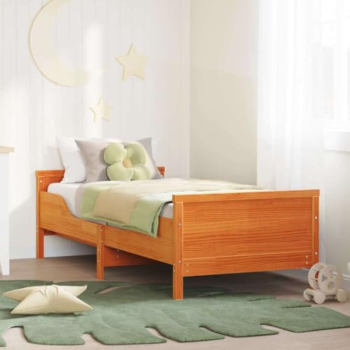 Qnhdfrt Massivholz Ausziehbettgestell aus Kiefer Wachsbraun 90,5 x 205 x 57 cm Modernes Design Stabiler Lattenrost Gästebett Jugendbett für Kinderzimmer Schlafzimmer von Qnhdfrt