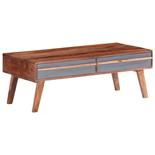 Qnhdfrt Massivholz Couchtisch Grau 110x50x40 cm mit 2 Schubladen, Stauraum für Wohnzimmer, Beistelltisch oder Sofatisch, Naturholzmaserung Vintage Design von Qnhdfrt