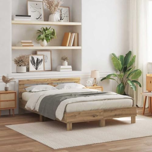 Qnhdfrt Massivholz Eichenbettgestell mit LED Beleuchtung 140 x 190 cm Robustes Doppelbett mit Kopfteil Modernes Design für Schlafzimmer Qnhdfrt Massivholz Eichenbettgestell mit LED Beleuchtung 140 x 190 cm Robustes Doppelbett mit Kopfteil Modernes Design für Schlafzimmer von Qnhdfrt