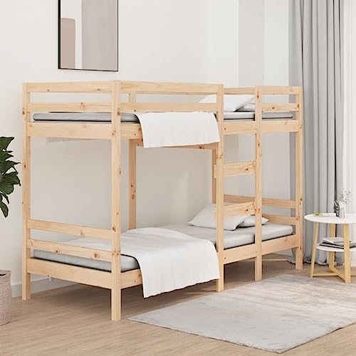 Qnhdfrt Massivholz Etagenbett 80x200 Kiefer unbehandelt mit Sicherheitsleitplanke platzsparendes Doppelstock Jugendbett Daybed für kleine Schlafzimmer Gästezimmer und Studentenzimmer von Qnhdfrt