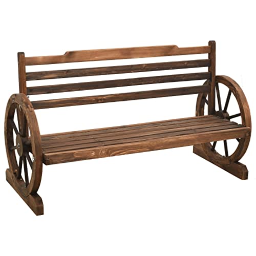 Qnhdfrt Massivholz Gartenbank 112 cm mit Wagenrad-Design Ergonomische Outdoor Sitzbank für Balkon Garten und Terrasse aus Tannenholz von Qnhdfrt