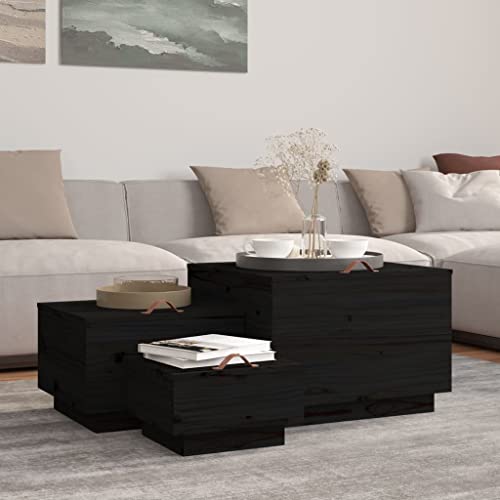 Qnhdfrt Massivholz Kiefer Aufbewahrungsboxen Set Schwarz 3 Stück mit Deckeln und Griff für Haushalt Lagerung Organisation Verschiedene Größen von Qnhdfrt