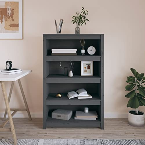 Qnhdfrt Massivholz Kiefer Bücherregal Grau 80x35x126 cm Modernes Design Schmaler Hochschrank mit Geräumigen Ablagen für Wohnzimmer Büro Flur von Qnhdfrt