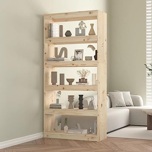 Qnhdfrt Massivholz Kiefer Bücherregal Raumteiler Schmal Hoch 80x30x167,4 cm mit 5 Fächern für Wohnzimmer Flur oder als Raumtrenner von Qnhdfrt