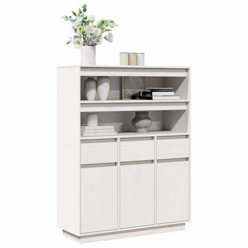 Qnhdfrt Massivholz Kiefer Highboard Weiß 89x34x116,5 cm mit Türen und viel Stauraum für Wohnzimmer Schlafzimmer oder Büro Qnhdfrt Massivholz Kiefer Highboard Weiß 89x34x116,5 cm mit Türen und viel Stauraum für Wohnzimmer Schlafzimmer oder Büro von Qnhdfrt