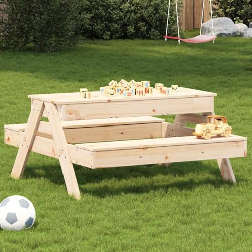 Qnhdfrt Massivholz Kiefer Picknicktisch mit Sandkasten für Kinder Robust Gartenmöbel Outdoor für Spiel und Essen im Freien von Qnhdfrt