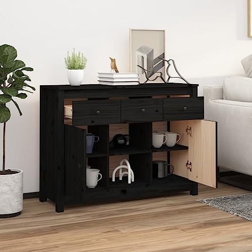 Qnhdfrt Massivholz Kiefer Sideboard Schwarz 100x35x74,5 cm mit 3 Schubladen 6 Fächern und Tür für Wohnzimmer Küche Flur Elegante Rustikale Optik Qnhdfrt Massivholz Kiefer Sideboard Schwarz 100x35x74,5 cm mit 3 Schubladen 6 Fächern und Tür für Wohnzimmer Küche Flur Elegante Rustikale Optik von Qnhdfrt