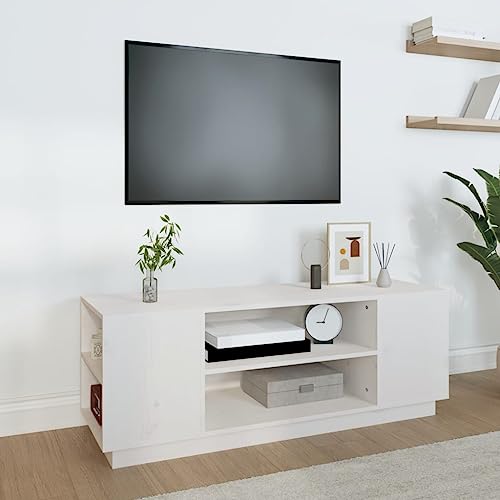 Qnhdfrt Massivholz Kiefer TV Schrank Lowboard Weiß 110x35x40,5 cm Klassisches Design mit Stauraum für Wohnzimmer von Qnhdfrt