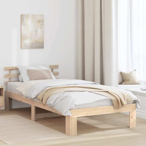 Qnhdfrt Massivholz Kiefernholz Bettgestell Einzelbett 90x200 cm Natürliche Holzstruktur Modernes Design Robust & Langlebig für Schlafzimmer von Qnhdfrt