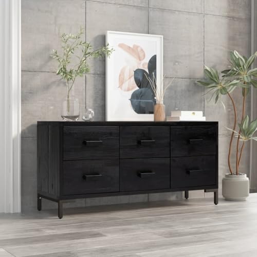 Qnhdfrt Massivholz Kommode Schwarz 110x30x45 cm mit 6 Schubladen Industrieller Vintage-Look Metallbeine für Aufbewahrung im Wohnzimmer Schlafzimmer Qnhdfrt Massivholz Kommode Schwarz 110x30x45 cm mit 6 Schubladen Industrieller Vintage-Look Metallbeine für Aufbewahrung im Wohnzimmer Schlafzimmer von Qnhdfrt