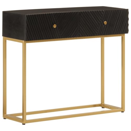Qnhdfrt Massivholz Konsolentisch Schwarz mit Eisenbeinen und Aufbewahrung 90x30x76 cm für Flur Wohnzimmer Dekoration Qnhdfrt Massivholz Konsolentisch Schwarz mit Eisenbeinen und Aufbewahrung 90x30x76 cm für Flur Wohnzimmer Dekoration von Qnhdfrt