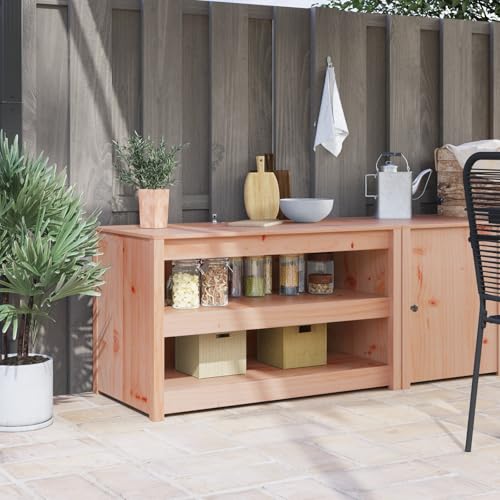 Qnhdfrt Massivholz Küchenschrank aus Douglasienholz Braun 106x55x64 cm mit Zwei Regalen Modernes Design für Küchenaufbewahrung von Qnhdfrt