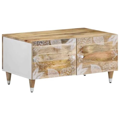 Qnhdfrt Massivholz Mango Couchtisch Beistelltisch 80x50x40 cm mit 2 Türen Robust Stauraum für Wohnzimmer Schlafzimmer von Qnhdfrt