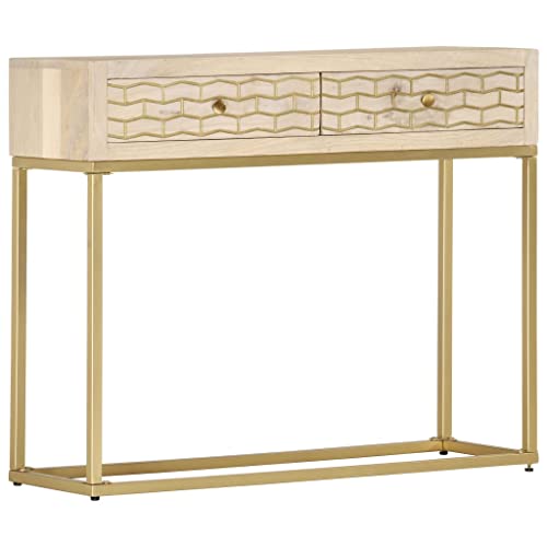 Qnhdfrt Massivholz Mango Golden Konsolentisch 90x30x75 cm mit 2 Schubladen Industrial Design Robust für Wohnzimmer Flur Esszimmer Qnhdfrt Massivholz Mango Golden Konsolentisch 90x30x75 cm mit 2 Schubladen Industrial Design Robust für Wohnzimmer Flur Esszimmer von Qnhdfrt
