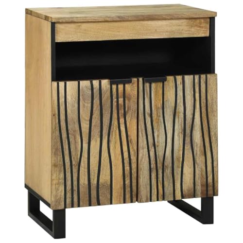 Qnhdfrt Massivholz Mangoholz Sideboard Modernes Design mit 2 Schiebetüren und Schublade Braun Wohnzimmer Schlafzimmer Kommode von Qnhdfrt