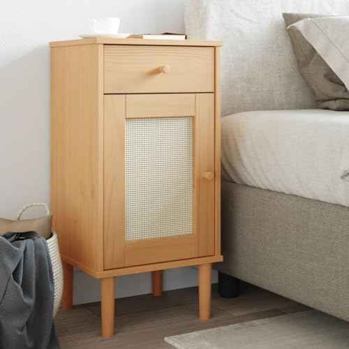 Qnhdfrt Massivholz Nachttisch Braun Rattan-Look 40x35x80cm mit Schublade und Schrankfach Stauraum Kommode für Schlafzimmer Qnhdfrt Massivholz Nachttisch Braun Rattan-Look 40x35x80cm mit Schublade und Schrankfach Stauraum Kommode für Schlafzimmer von Qnhdfrt