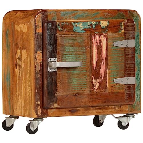 Qnhdfrt Massivholz Nachttisch aus Altholz Vintage Stil 50x30x50 cm Schmaler Nachtschrank mit Rollen und Tür für Schlafzimmer von Qnhdfrt