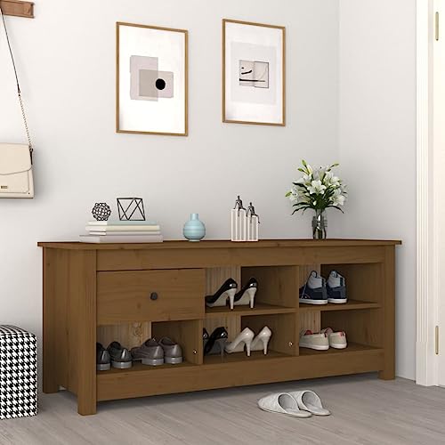 Qnhdfrt Massivholz Schuhschrank Honigbraun 110x38x45,5 cm mit Schublade und Fächern Robust Platzsparend für Flur Eingangsbereich von Qnhdfrt