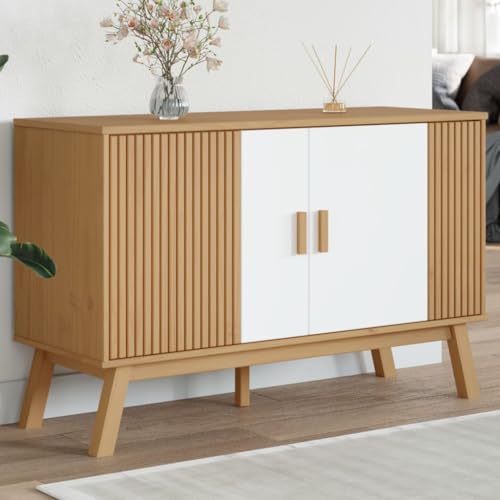 Qnhdfrt Massivholz Sideboard Kiefer Skandinavisches Design Weiß Braun 114x43x73,5 cm Stauraum Möbel für Wohnzimmer Flur von Qnhdfrt