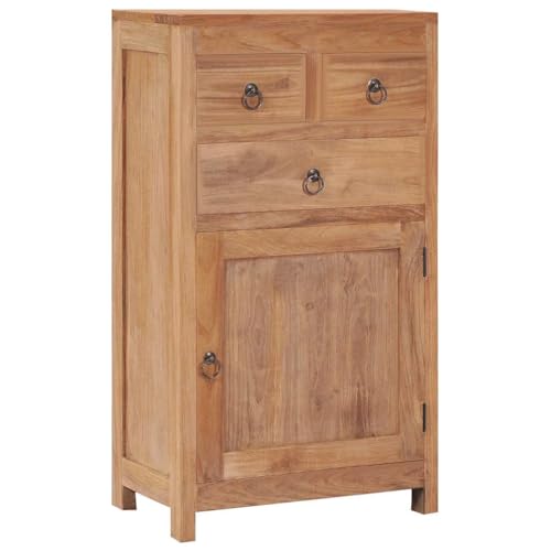 Qnhdfrt Massivholz Sideboard Teak Landhausstil 90x50x30 cm mit 3 Schubladen und Tür, Rustikales Highboard für Wohnzimmer Küche Flur von Qnhdfrt