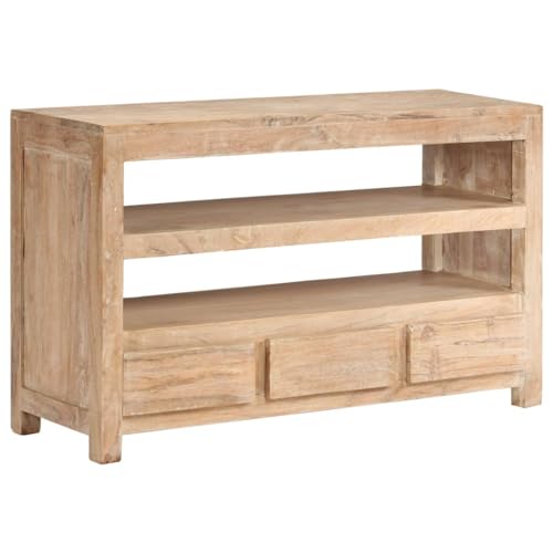 Qnhdfrt Massivholz TV-Schrank Akazie Hellbraun 90x30x55 cm Rustikales Lowboard mit 3 Schubladen für Wohnzimmer Sideboard Universell von Qnhdfrt