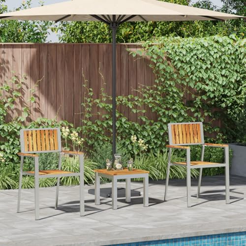 Qnhdfrt Massivholz Teak Garten-Esszimmer-Set Outdoor mit 2 Stühlen und Tisch Silber Rechteckig für Balkon Terrasse Garten Kompakt Robust Langlebig Modernes Design von Qnhdfrt