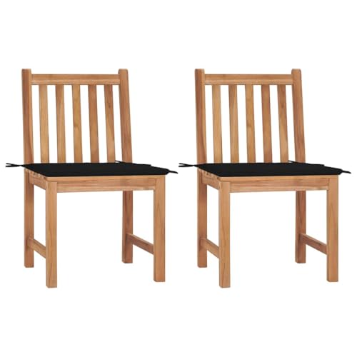 Qnhdfrt Massivholz Teak Gartenstühle 2 Stück mit Schwarz Kissen Robust Witterungsbeständig für Garten Terrasse Balkon von Qnhdfrt