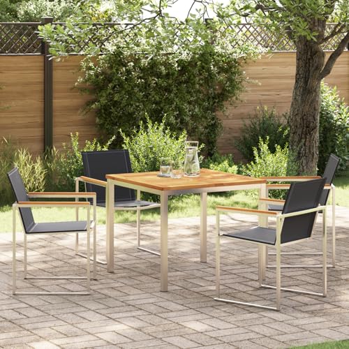 Qnhdfrt Massivholz Teak Outdoor Esstischgruppe Quadratisch Braun Gartenmöbel Set mit Metallrahmen 4 Stühle für Garten Balkon Terrasse Qnhdfrt Massivholz Teak Outdoor Esstischgruppe Quadratisch Braun Gartenmöbel Set mit Metallrahmen 4 Stühle für Garten Balkon Terrasse von Qnhdfrt