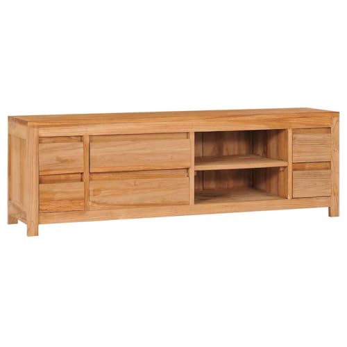 Qnhdfrt Massivholz Teak TV-Schrank Lowboard 115x30x40 cm Rustikales Design mit Schubladen und Fächern für Wohnzimmer Fernseher und Multimedia von Qnhdfrt