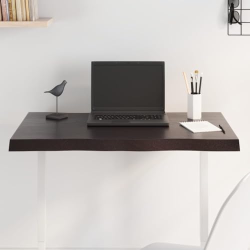 Qnhdfrt Massivholz Tischplatte aus Eiche 80 x 50 cm Dunkelbraun mit Naturkante Handgefertigt für Küche Wohnzimmer und Büro von Qnhdfrt
