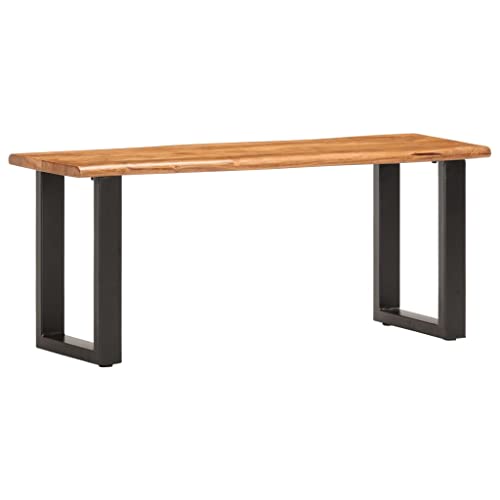 Qnhdfrt Massivholzbank mit Stahlbeinen 110 cm Naturkante Akazienholz Industrieller Stil Robuste Flurbank für Wohnzimmer Schlafzimmer und Eingangsbereich von Qnhdfrt