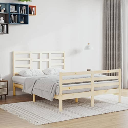 Qnhdfrt Massivholzbett 140x200 cm Modernes Kiefernholz Bettgestell mit Stabilen Sperrholzlatten Rustikales Design für Schlafzimmer Gästebett oder Jugendbett von Qnhdfrt