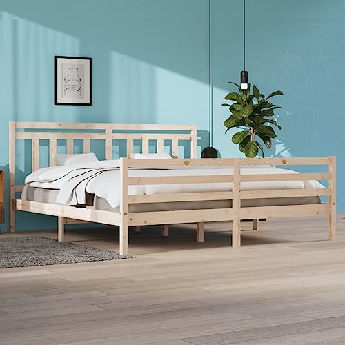 Qnhdfrt Massivholzbett 200x200 cm aus Kiefernholz mit Kopfteil und Sperrholzlatten Rustikales Design für Schlafzimmer Gästebett oder Doppelbett von Qnhdfrt