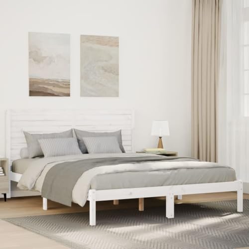 Qnhdfrt Massivholzbett Extra Lang 140x220 cm Weiß aus Kiefernholz mit Lattenrost und Stauraum Rustikales Design für erholsamen Schlaf von Qnhdfrt