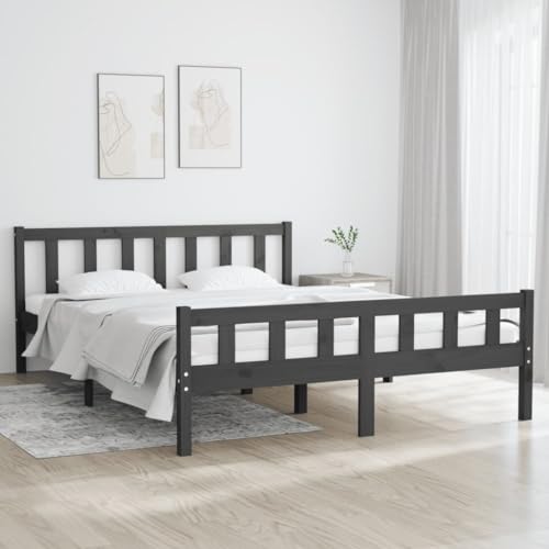 Qnhdfrt Massivholzbett Grau 120x200 cm Bettgestell aus Kiefernholz mit Robustem Rahmen und Zeitlosem Design für Schlafzimmer Gästebett oder Jugendbett von Qnhdfrt
