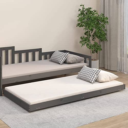 Qnhdfrt Massivholzbett Grau 90x200 Kiefer Single Bed mit Rollen Modernes Design für Jugend- und Gästezimmer von Qnhdfrt