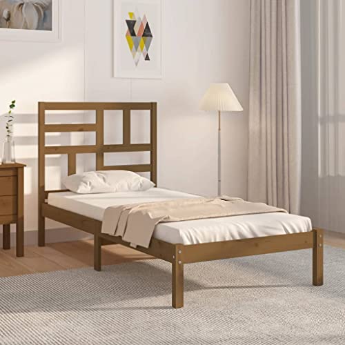 Qnhdfrt Massivholzbett Honigbraun 100x200 cm Modernes Einzelbett aus Kiefernholz mit Stabilen Sperrholzlatten und Bequemem Kopfteil für Schlafzimmer Jugendzimmer oder Gästezimmer von Qnhdfrt