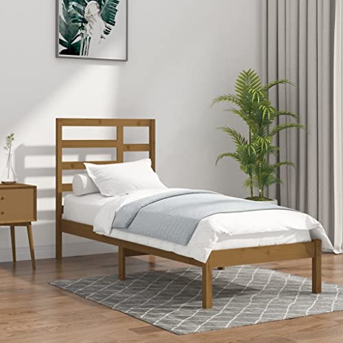 Qnhdfrt Massivholzbett Honigbraun 100x200 cm Modernes Einzelbett mit Stabilen Kiefernholz Rahmen und Komfortablem Kopfteil für Schlafzimmer Jugendzimmer und Gästezimmer von Qnhdfrt
