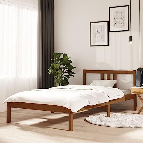 Qnhdfrt Massivholzbett Honigbraun 100x200 cm Modernes Einzelbett mit Stabilen Sperrholzlatten und Gemütlichem Kopfteil aus Kiefernholz für Schlafzimmer Gästezimmer und Jugendzimmer von Qnhdfrt