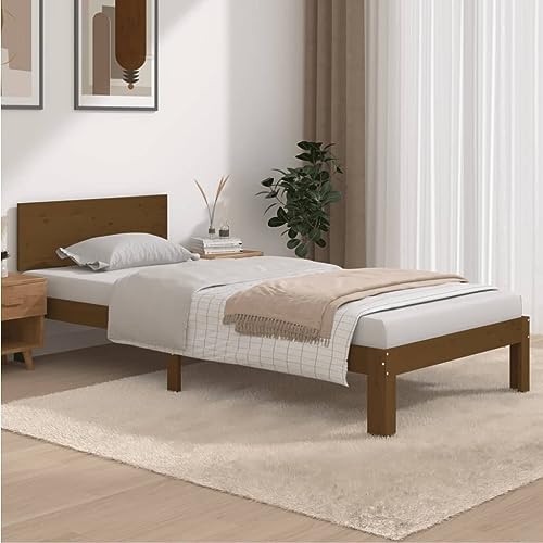 Qnhdfrt Massivholzbett Honigbraun aus Kiefer 90x200 cm Modernes Design mit Robustem Lattenrost und Bequemem Kopfteil für Schlafzimmer Gästebett oder Jugendzimmer von Qnhdfrt