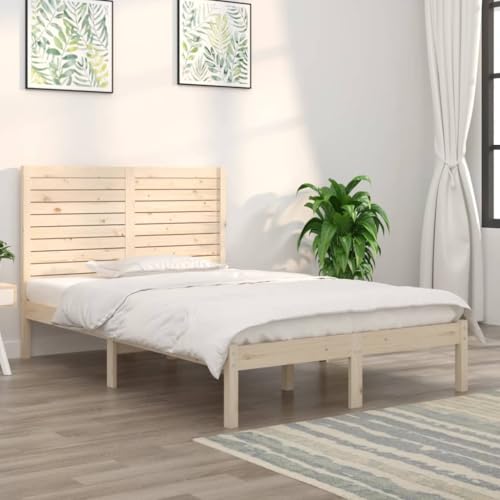 Qnhdfrt Massivholzbett Kiefer 135x190 cm Bettgestell mit Kopfteil Robustes Naturdesign für Schlafzimmer Rustikale Optik & Bequeme Rückenstütze von Qnhdfrt