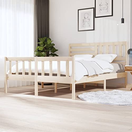 Qnhdfrt Massivholzbett Kiefer 160x200 cm Bettgestell mit Kopfteil Rustikales Design Robustes Kiefernholz für Schlafzimmer Gästebett oder Doppelbett von Qnhdfrt