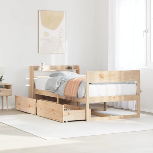 Qnhdfrt Massivholzbett Kiefer 75x190 cm mit Lattenrost und Stauraum Schubladen rustikales Design für Schlafzimmer Gästebett Jugendbett von Qnhdfrt